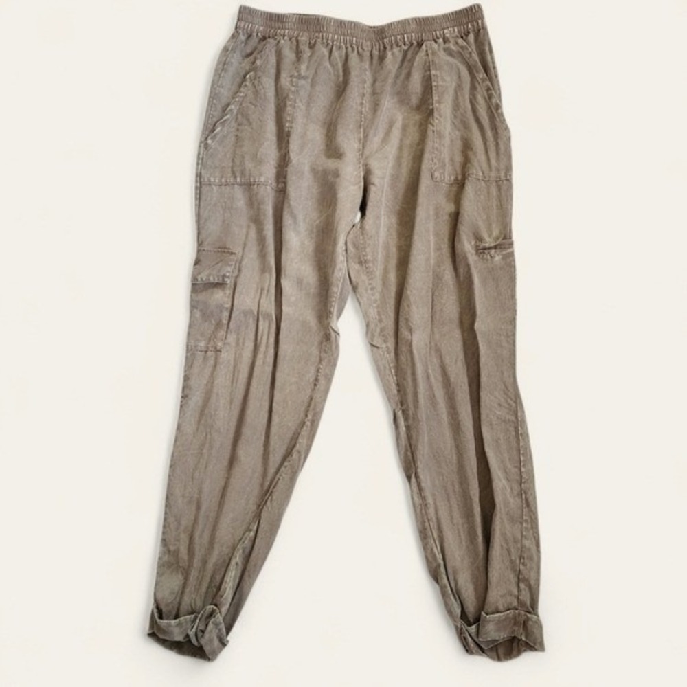 ASTARS‎ Taupe Grey Tencel Cargo Jogger Pants Womens Medium Travel Minimalist